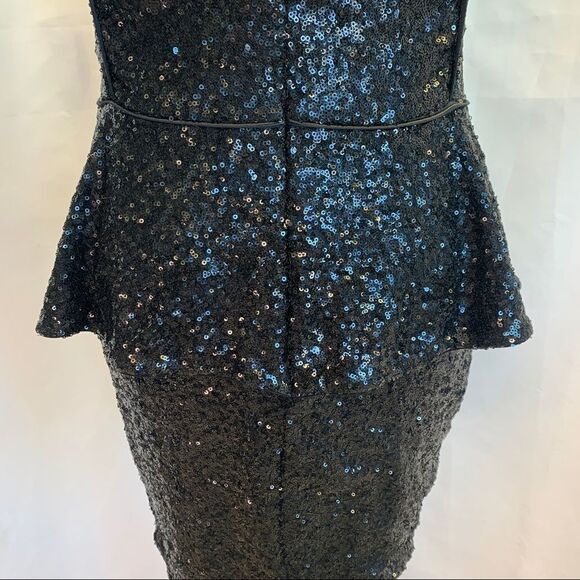 Bebe Black sequin stretchy peplum mini clubwear cocktail dress size medium - Picture 9 of 16